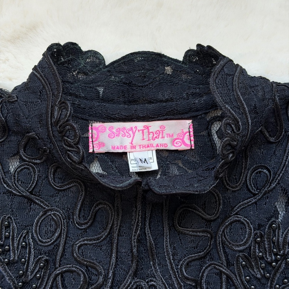 Sassy Thai Black Lace Floral Embroidered Sheer Cardigan Boho Gothic Coquette S/M - Picture 10 of 16